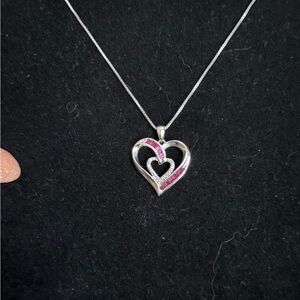 Sterling Silver and Pink/Red Heart Pendant Necklace
